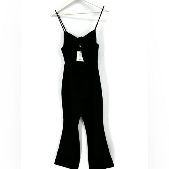 LITA by Ciara x Revolve Tie Front Jumpsuit Cut Out Black V-Neck Sleeveless NWT - Picture 4 of 10